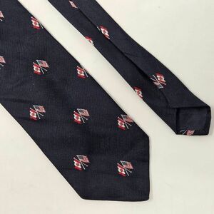 HAMPTON HALL LTD SILK TIE BLUE USA AMERICA AND CANADA FLAG CROSSED 3.5" X 57"